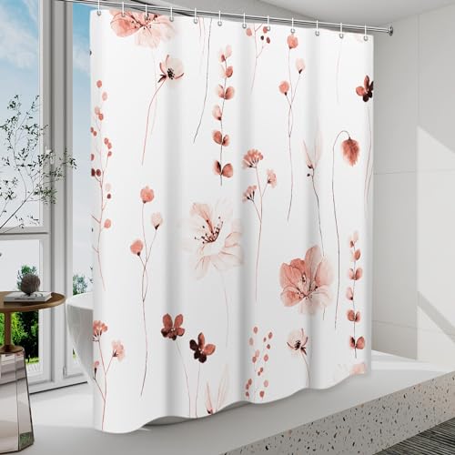 WITHLOC Shower Curtain Watercolor Flower Shower Curtain Sets - Spring Blush Floral Shower Curtains for Bathroom Washable,Modern Fabric Cloth with Hooks,72 x 72 inch