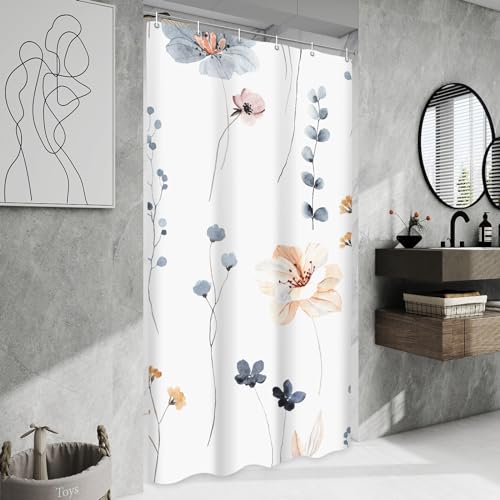 WITHLOC Shower Curtain Watercolor Flower Shower Curtain Sets - Spring Red Floral Shower Curtains for Bathroom Washable,Farmhouse Modern Fabric Cloth with Hooks,60 x 72